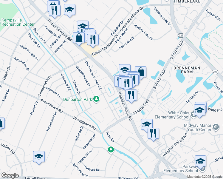 map of restaurants, bars, coffee shops, grocery stores, and more near 4744 Shallowford Circle in Virginia Beach