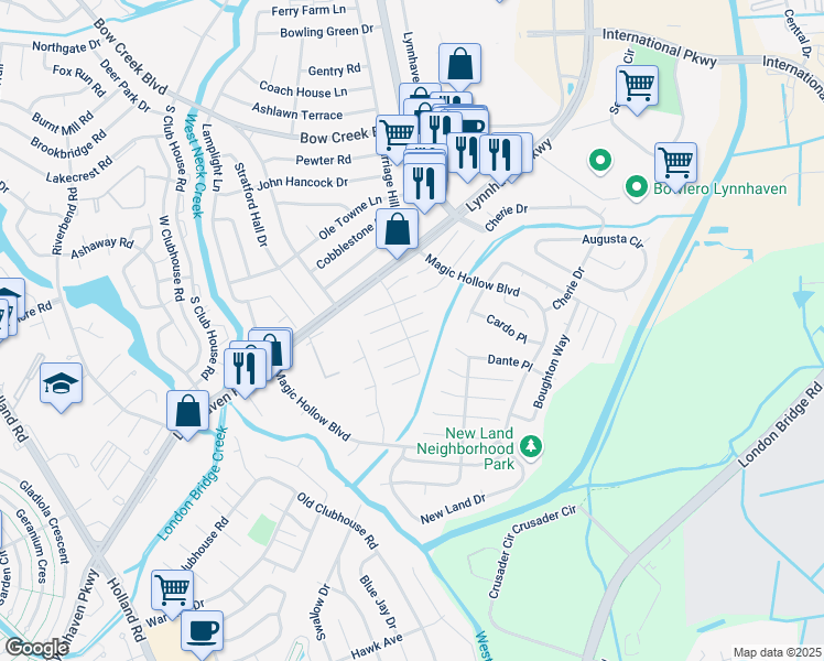 map of restaurants, bars, coffee shops, grocery stores, and more near 3050 Herrmann Court in Virginia Beach