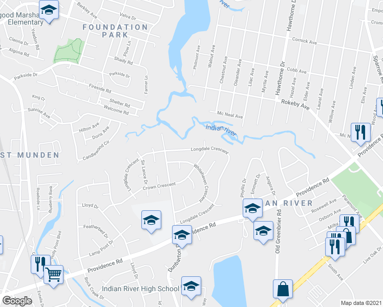 map of restaurants, bars, coffee shops, grocery stores, and more near 524 Whitehaven Crescent in Chesapeake