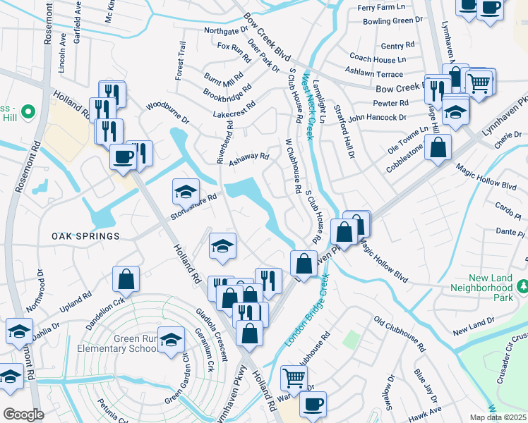map of restaurants, bars, coffee shops, grocery stores, and more near 3200 Tiverton Drive in Virginia Beach