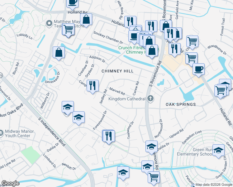 map of restaurants, bars, coffee shops, grocery stores, and more near 3575 Marvell Road in Virginia Beach