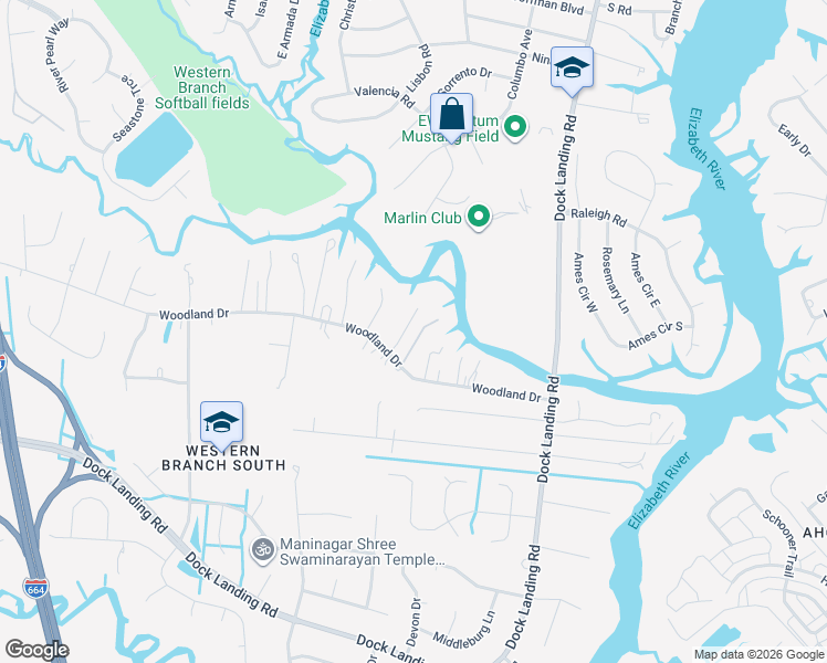 map of restaurants, bars, coffee shops, grocery stores, and more near 1809 Rollis Road in Chesapeake