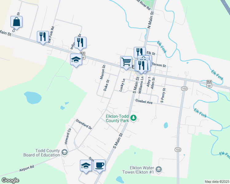 map of restaurants, bars, coffee shops, grocery stores, and more near 301-403 State Highway 2127 in Elkton
