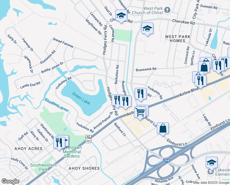 map of restaurants, bars, coffee shops, grocery stores, and more near 710 Berkshire Road in Portsmouth