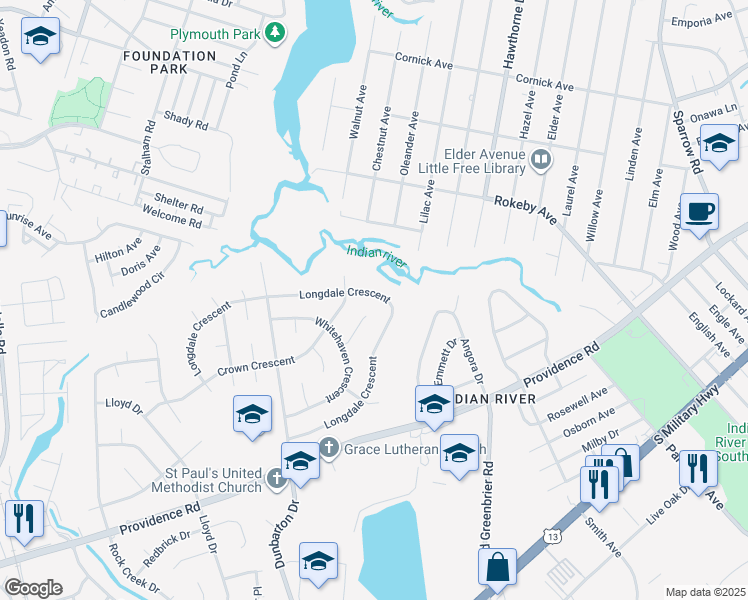 map of restaurants, bars, coffee shops, grocery stores, and more near 516 Whitehaven Court in Chesapeake