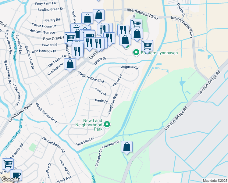 map of restaurants, bars, coffee shops, grocery stores, and more near 925 Boughton Way in Virginia Beach