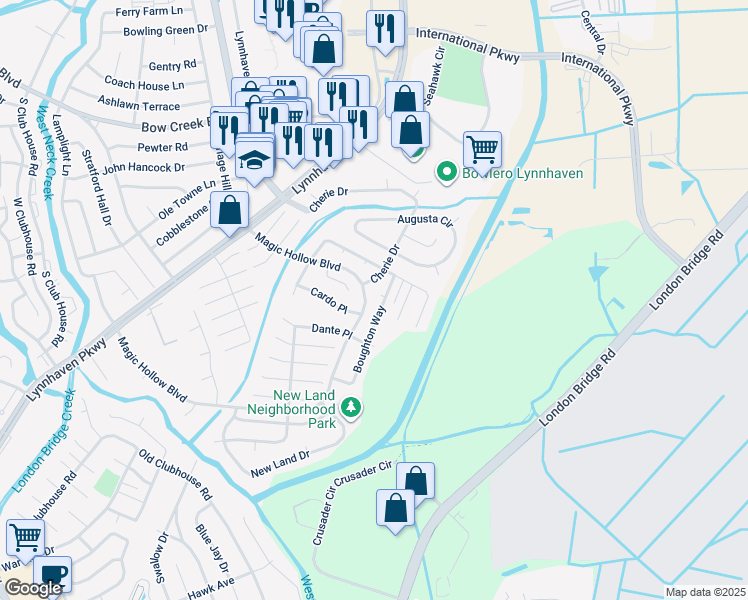 map of restaurants, bars, coffee shops, grocery stores, and more near 925 Boughton Way in Virginia Beach