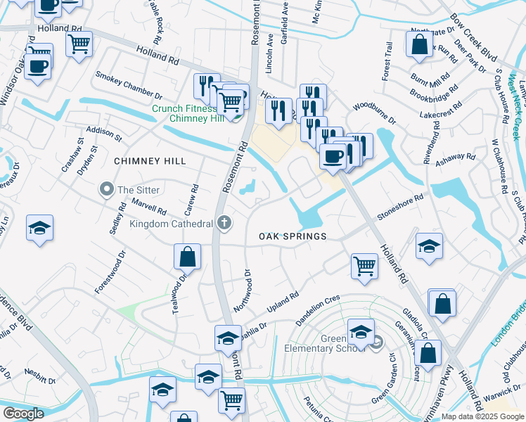 map of restaurants, bars, coffee shops, grocery stores, and more near 832 Northwood Drive in Virginia Beach