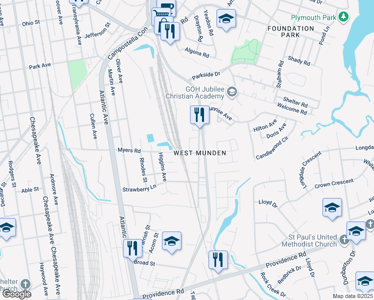 map of restaurants, bars, coffee shops, grocery stores, and more near 2232 Munden Street in Chesapeake