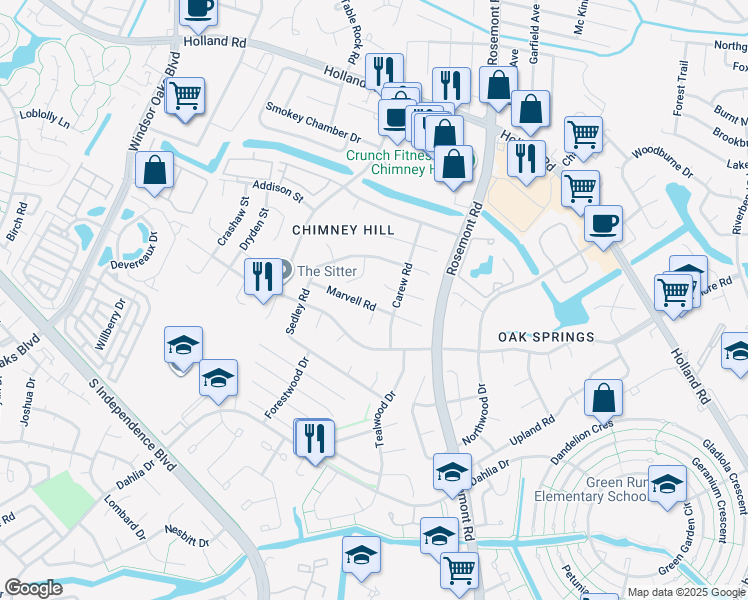 map of restaurants, bars, coffee shops, grocery stores, and more near 3562 Marvell Road in Virginia Beach