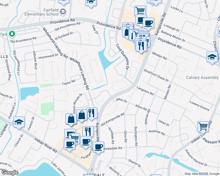 map of restaurants, bars, coffee shops, grocery stores, and more near 1141 Lord Dunmore Drive in Virginia Beach