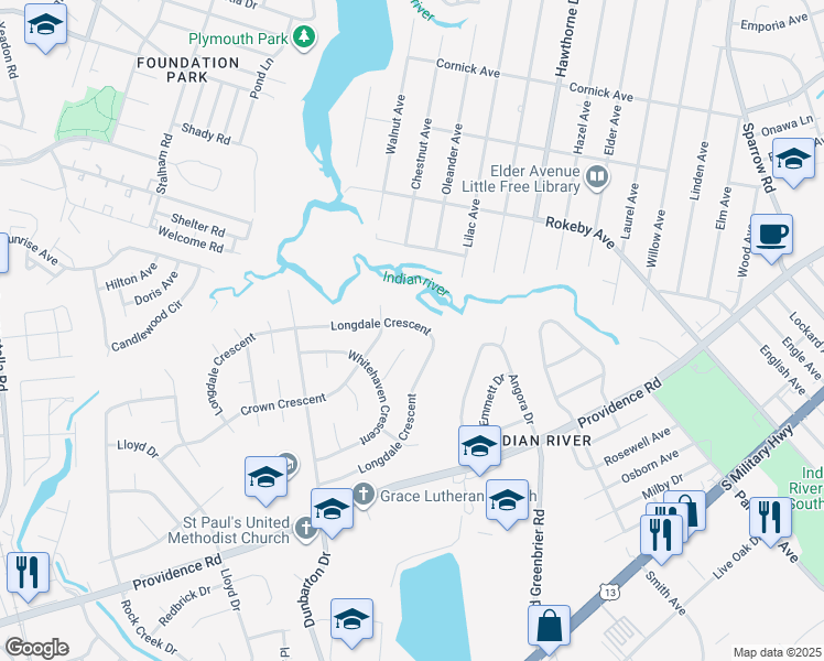 map of restaurants, bars, coffee shops, grocery stores, and more near 516 Whitehaven Court in Chesapeake
