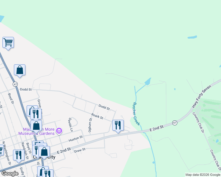 map of restaurants, bars, coffee shops, grocery stores, and more near 700-798 Dodd Street in Chase City