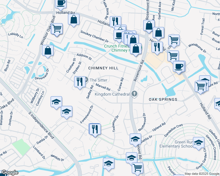 map of restaurants, bars, coffee shops, grocery stores, and more near 3574 Marvell Road in Virginia Beach