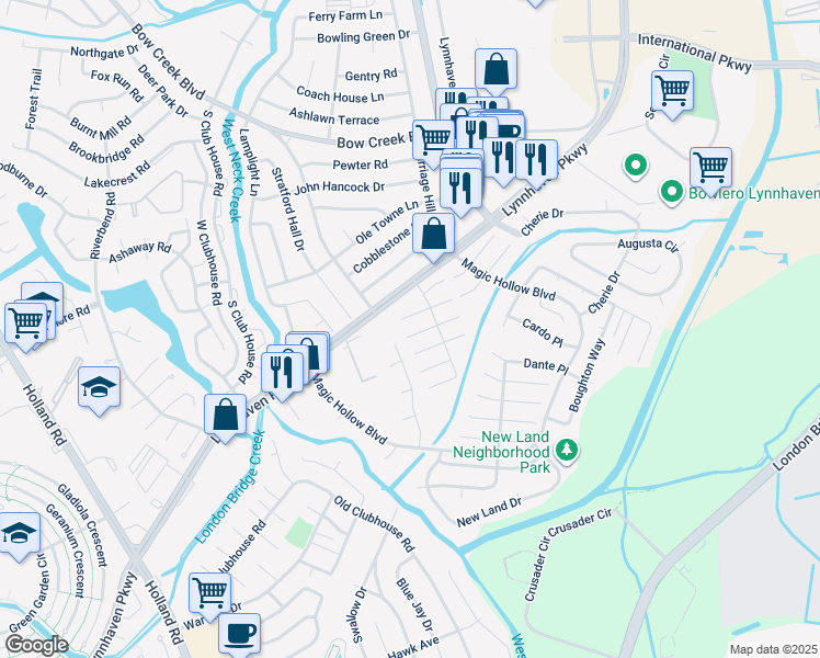 map of restaurants, bars, coffee shops, grocery stores, and more near 3070 Breslaw Court in Virginia Beach