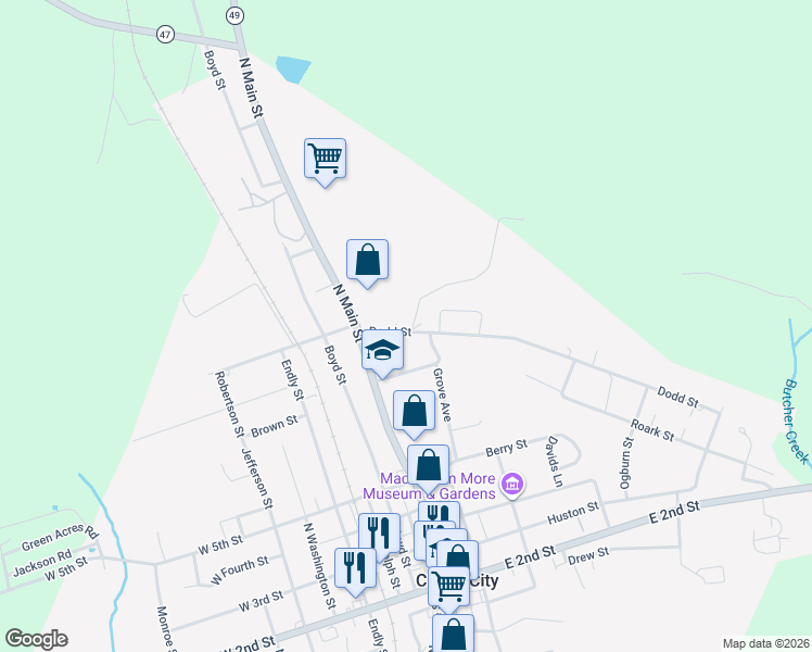 map of restaurants, bars, coffee shops, grocery stores, and more near 201-243 Dodd Street in Chase City