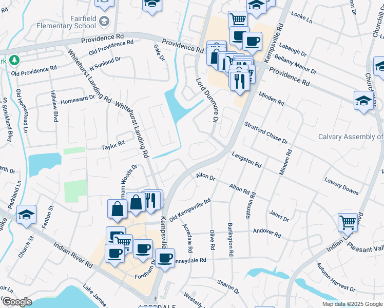 map of restaurants, bars, coffee shops, grocery stores, and more near 1136 Lord Dunmore Drive in Virginia Beach