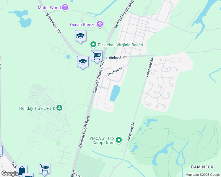 map of restaurants, bars, coffee shops, grocery stores, and more near 1136 Birdneck Lake Drive in Virginia Beach