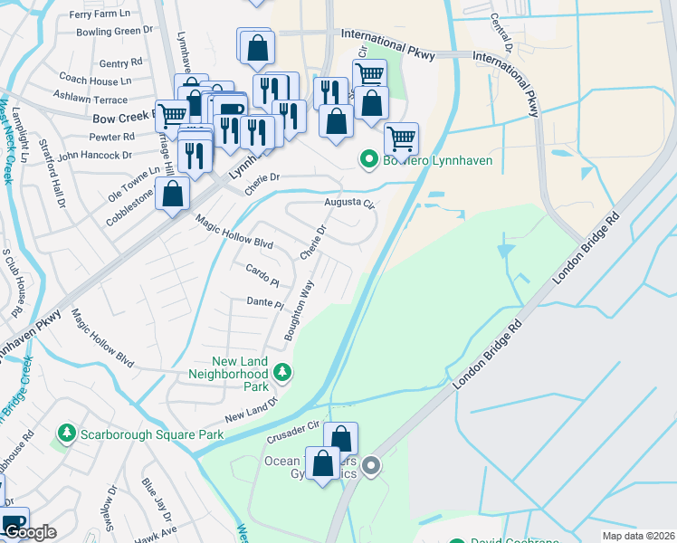 map of restaurants, bars, coffee shops, grocery stores, and more near 912 Fowler Court in Virginia Beach