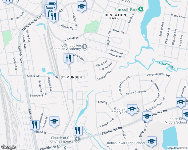 map of restaurants, bars, coffee shops, grocery stores, and more near 2837 Candlewood Circle in Chesapeake