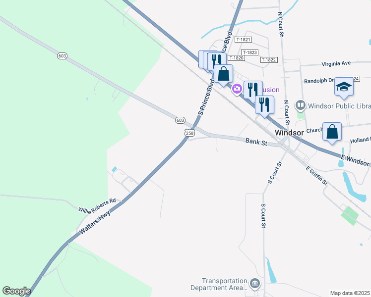 map of restaurants, bars, coffee shops, grocery stores, and more near 24311 Walters Highway in Windsor