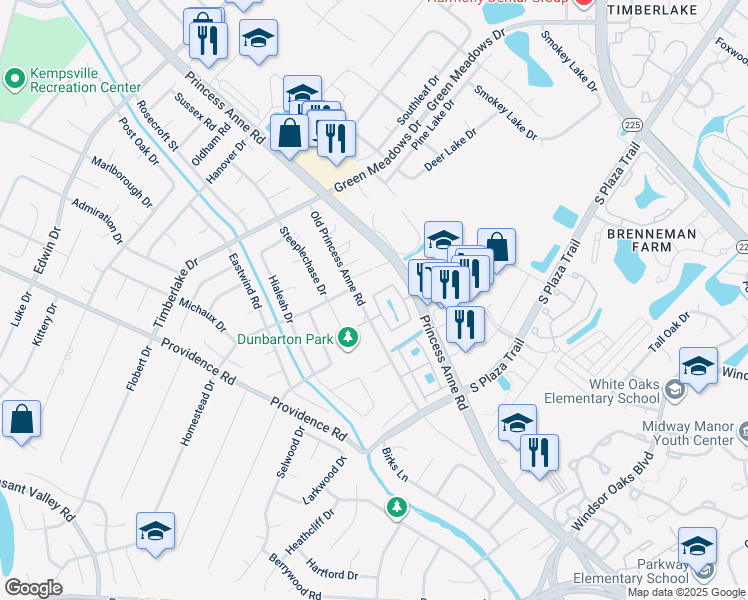 map of restaurants, bars, coffee shops, grocery stores, and more near 4553 Shallowford Circle in Virginia Beach