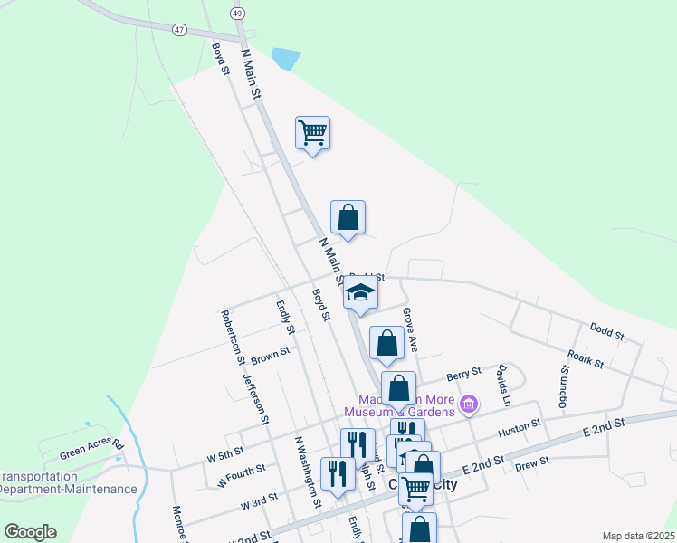 map of restaurants, bars, coffee shops, grocery stores, and more near Highway Forty Seven in Chase City