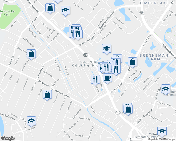 map of restaurants, bars, coffee shops, grocery stores, and more near 4561 Shallowford Circle in Virginia Beach