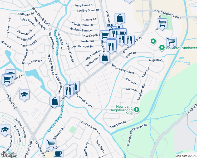 map of restaurants, bars, coffee shops, grocery stores, and more near 1044 Salisbury Drive in Virginia Beach
