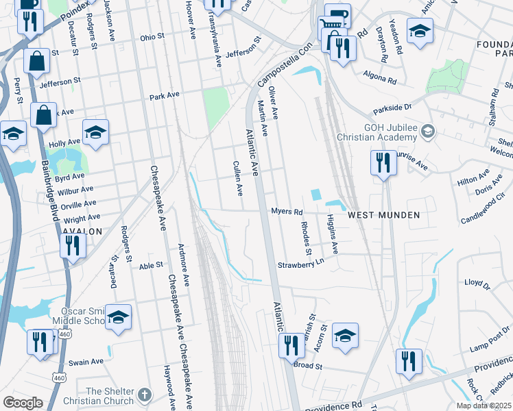 map of restaurants, bars, coffee shops, grocery stores, and more near 1541 Atlantic Avenue in Chesapeake