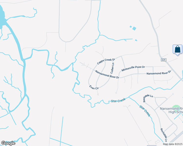 map of restaurants, bars, coffee shops, grocery stores, and more near 4000 Capps Creek Drive in Suffolk