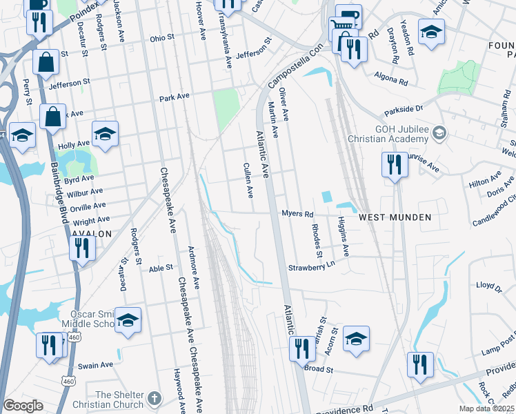 map of restaurants, bars, coffee shops, grocery stores, and more near 1831 Cullen Avenue in Chesapeake
