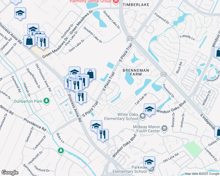 map of restaurants, bars, coffee shops, grocery stores, and more near Becontree Court in Virginia Beach
