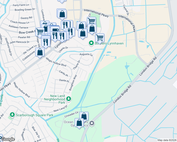 map of restaurants, bars, coffee shops, grocery stores, and more near 2848 Bamberg Place in Virginia Beach