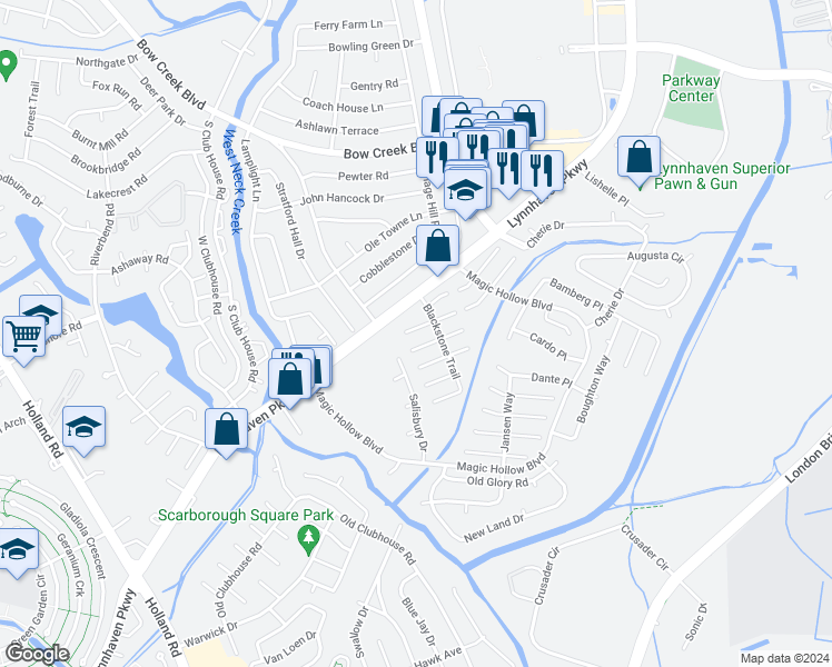 map of restaurants, bars, coffee shops, grocery stores, and more near 3067 Comte Court in Virginia Beach