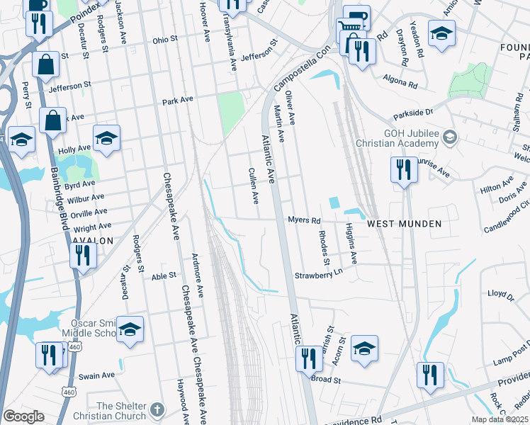 map of restaurants, bars, coffee shops, grocery stores, and more near 1831 Cullen Avenue in Chesapeake