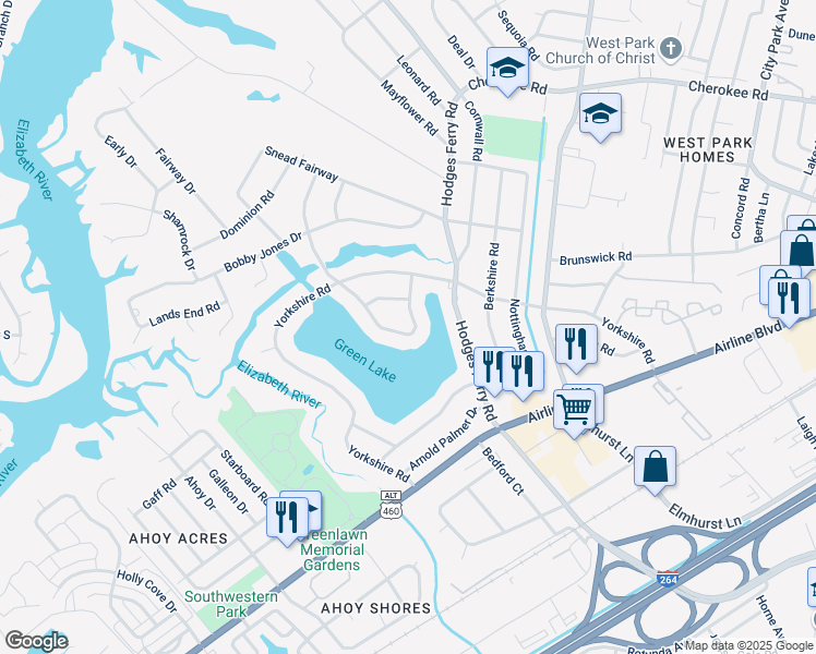 map of restaurants, bars, coffee shops, grocery stores, and more near 613 Chandler Harper Drive in Portsmouth