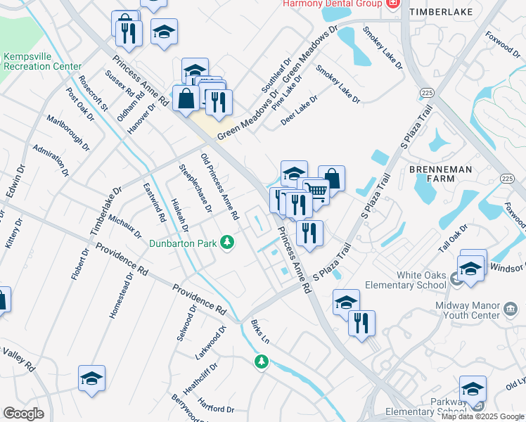 map of restaurants, bars, coffee shops, grocery stores, and more near 4661 Shallowford Circle in Virginia Beach