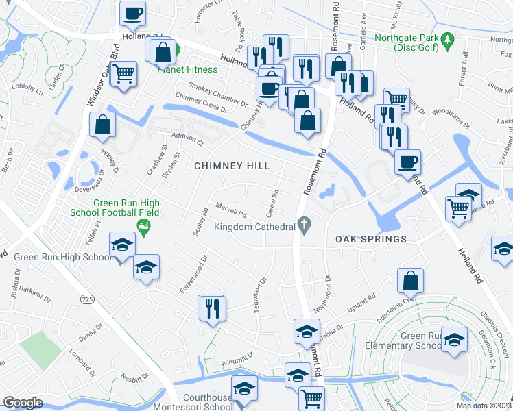 map of restaurants, bars, coffee shops, grocery stores, and more near 3511 Nashe Court in Virginia Beach