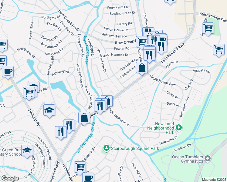 map of restaurants, bars, coffee shops, grocery stores, and more near 1012 Lynnhaven Parkway in Virginia Beach