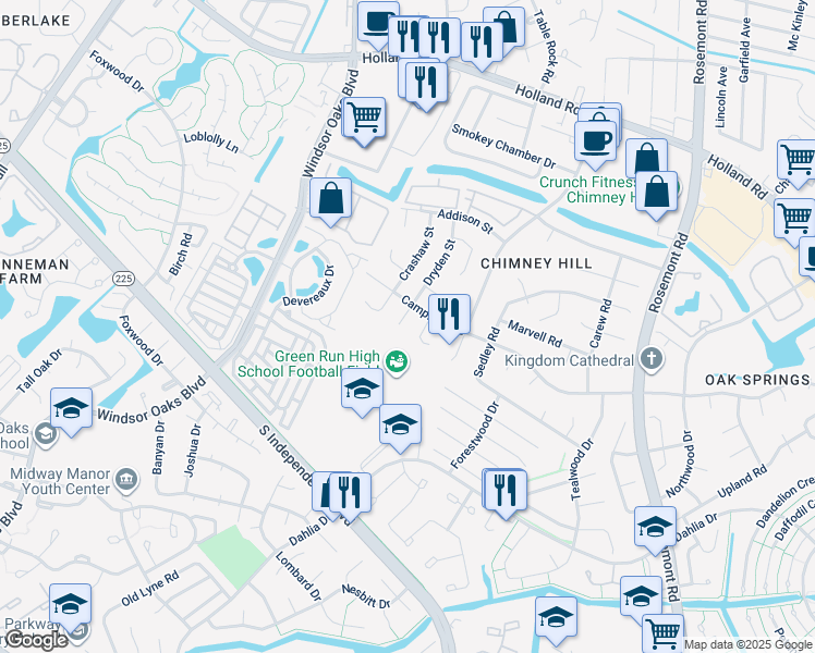 map of restaurants, bars, coffee shops, grocery stores, and more near 860 Dryden Street in Virginia Beach