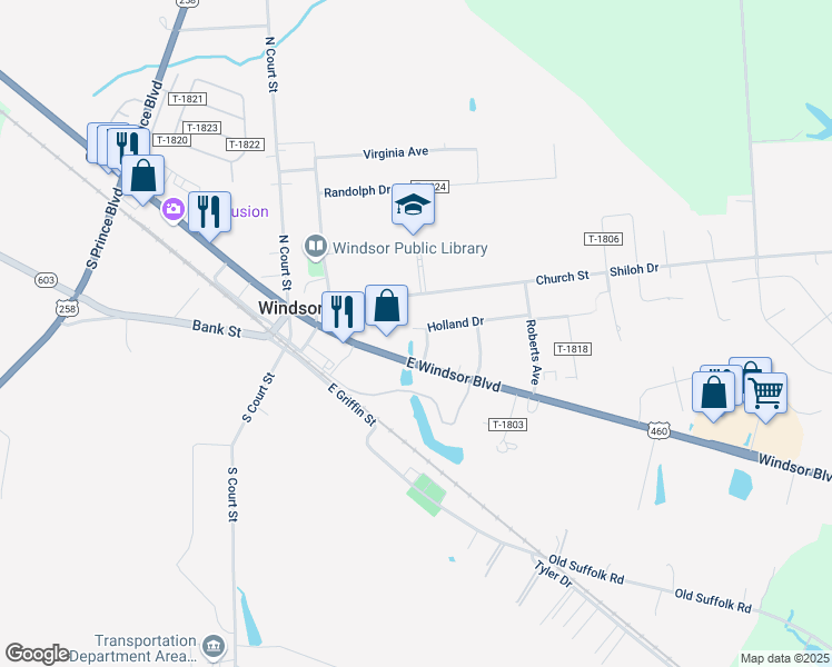 map of restaurants, bars, coffee shops, grocery stores, and more near 8 Holland Drive in Windsor