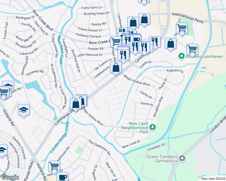 map of restaurants, bars, coffee shops, grocery stores, and more near 3057 Comte Court in Virginia Beach