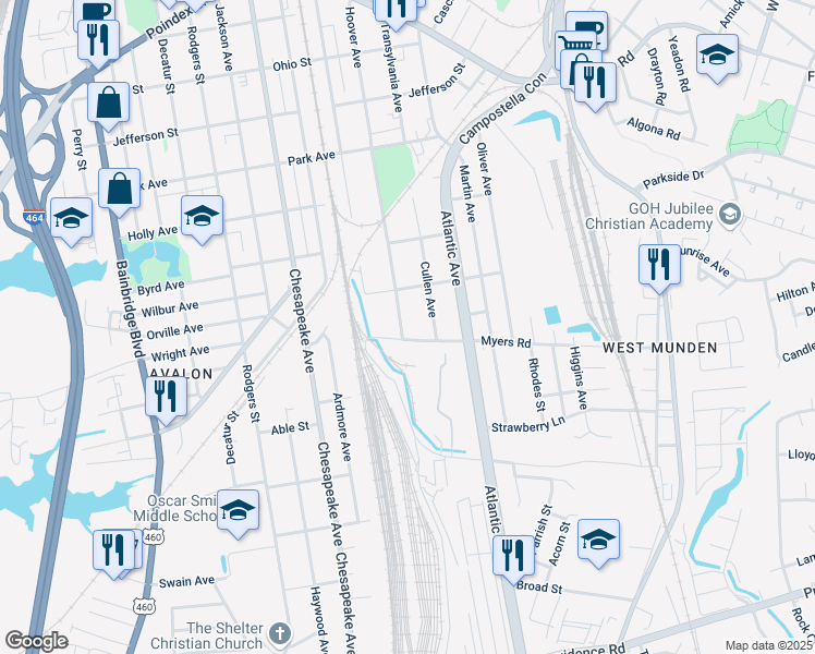 map of restaurants, bars, coffee shops, grocery stores, and more near 1746 Hoover Avenue in Chesapeake