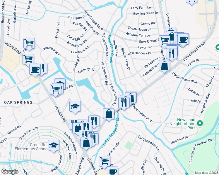 map of restaurants, bars, coffee shops, grocery stores, and more near 901 Dixie Drive in Virginia Beach