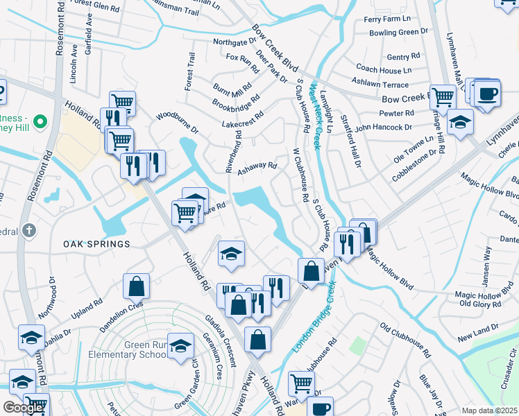 map of restaurants, bars, coffee shops, grocery stores, and more near 929 Pocasset Court in Virginia Beach