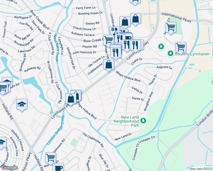 map of restaurants, bars, coffee shops, grocery stores, and more near 3007 Dedi Court in Virginia Beach