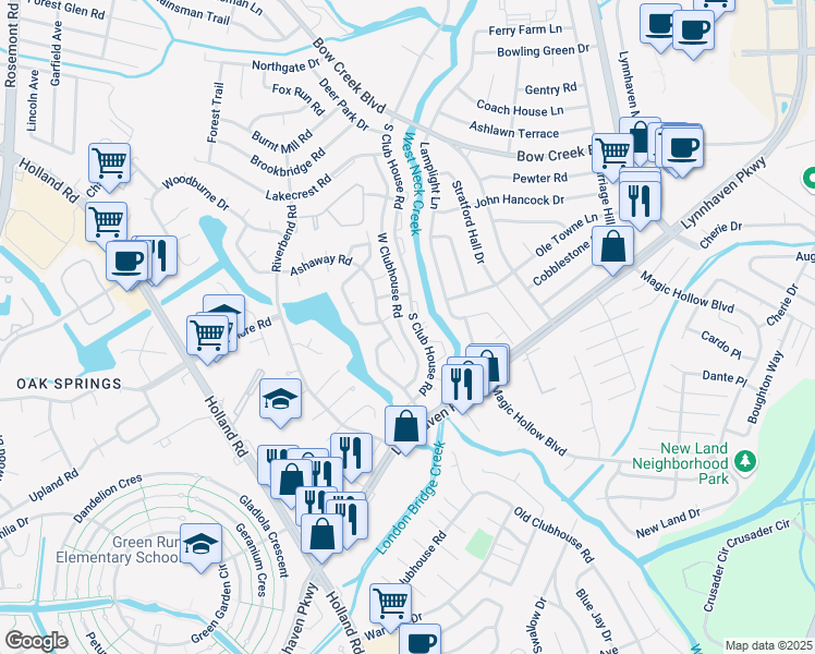 map of restaurants, bars, coffee shops, grocery stores, and more near 901 Dixie Drive in Virginia Beach