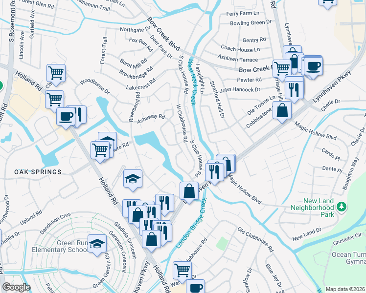 map of restaurants, bars, coffee shops, grocery stores, and more near 901 Dixie Drive in Virginia Beach