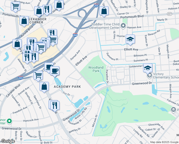 map of restaurants, bars, coffee shops, grocery stores, and more near 300-398 Gygax Avenue in Portsmouth